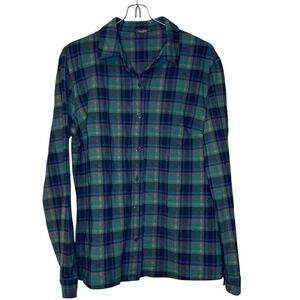 J.Mclaughlin Women's Shirt Long Sleeve Button Up Stretch Plaid Green Medium